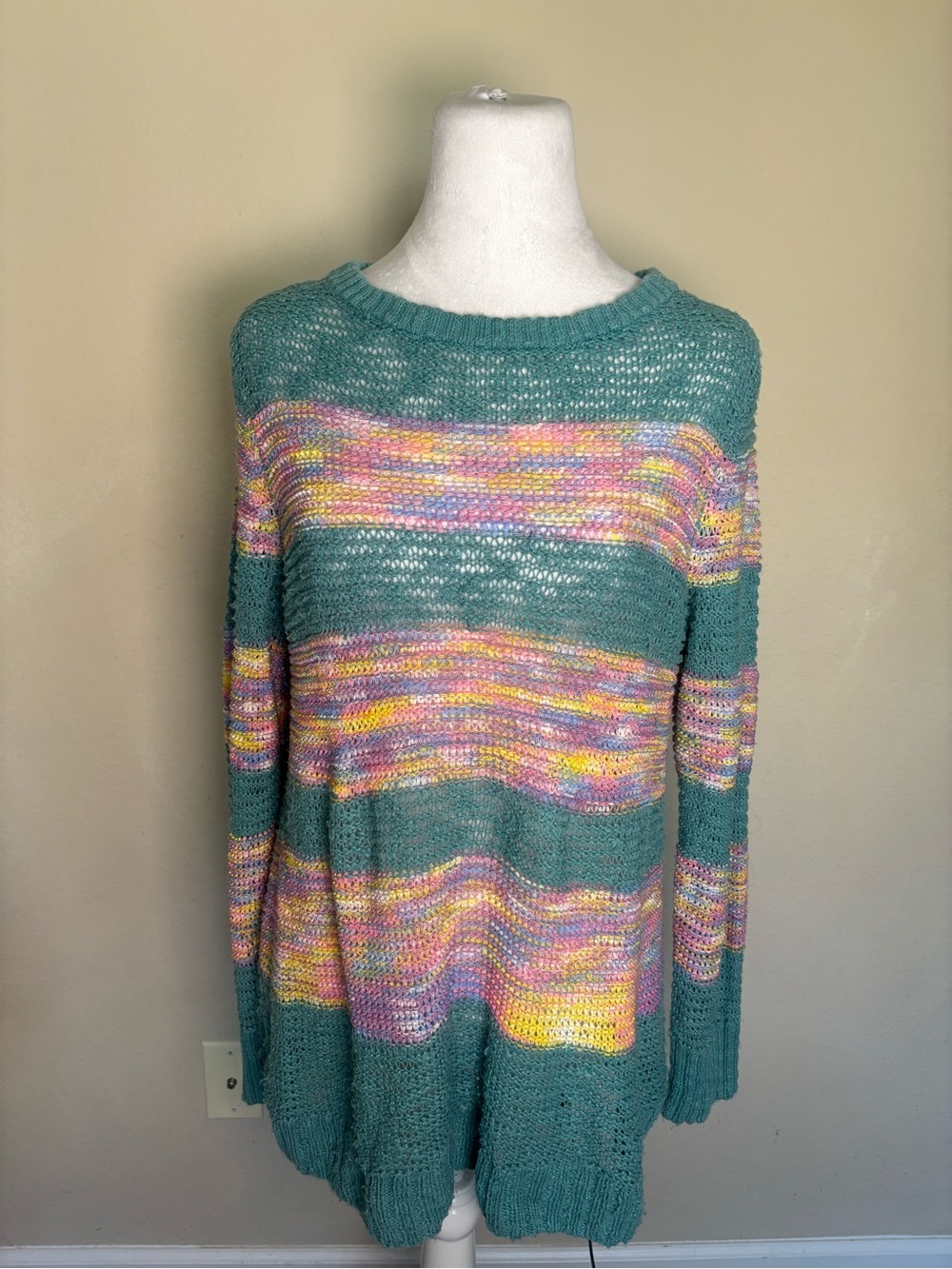 Soft Surroundings Women's Serafina Sweater Medium Teal Multi Colored
